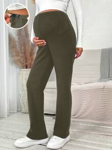 SHEIN Có thể điều chỉnh Dây thắt lưng Thai sản Sọc Quần - xanh quân đội - Xem 1
