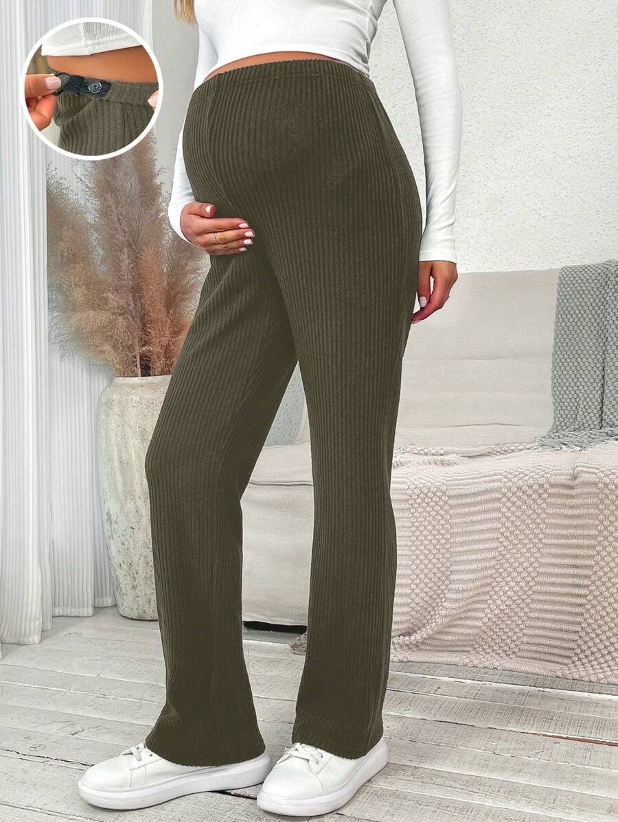 SHEIN Có thể điều chỉnh Dây thắt lưng Thai sản Sọc Quần - xanh quân đội - Xem 1