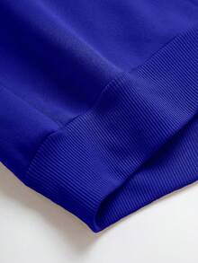 SHEIN EZwear 加大尺寸字母印花圓領衛衣 - 藍色 - 查看 7