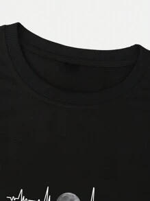 Manfinity Homme Men's Plus Size Moon Printed T-shirt - Black - View 6