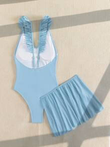Swim Mod Traje de baño de una pieza con ribete de volantes para la playa de verano con vestido de playa