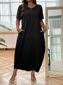 EMERY ROSE Vestido camiseta de talla grande de unicolor para mujeres, conjunto de ropa para mujer - Negro - Ver 3