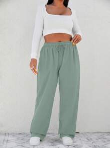 SHEIN Cottnline Pantalones De Talla Grande Con Bolsillos Inclinados - verde menta - Ver 1