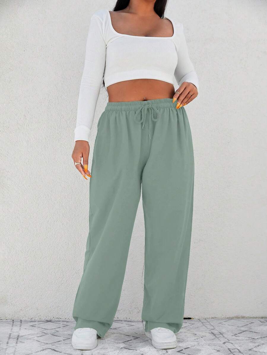 SHEIN Cottnline Pantalones De Talla Grande Con Bolsillos Inclinados - verde menta - Ver 1