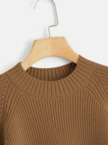 SHEIN Tween Girl Solid Color Round Neck Sweater - Camel - View 4