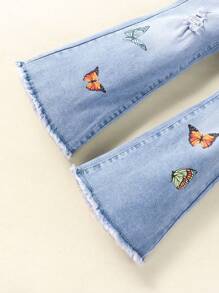 Young Girl's Butterfly Pattern Bootcut Jeans - Medium Wash - View 4