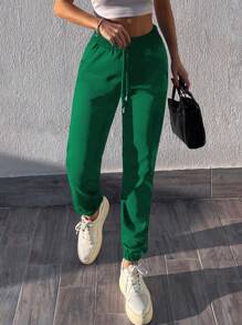 SHEIN Cottnline Women's Drawstring Joggers - Green - View 4