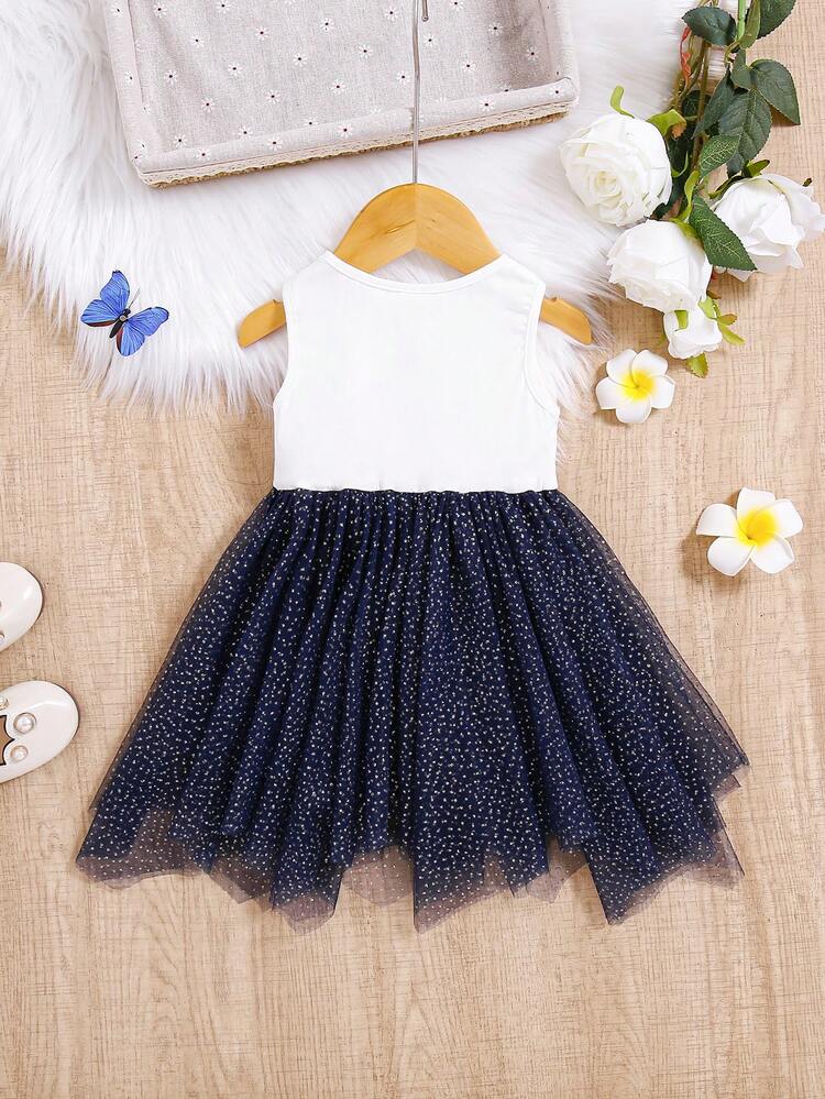 Baby Girl Unicorn Print Mesh Hem Dress