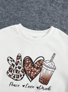 SHEIN Girls' Casual Round Neck Pullover Sweatshirt For Leisure And Home - White - View 3