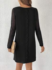 SHEIN Frenchy Vestido De Encaje Con Parches Y Ribete De Encaje Festoneado - Negro - Ver 1
