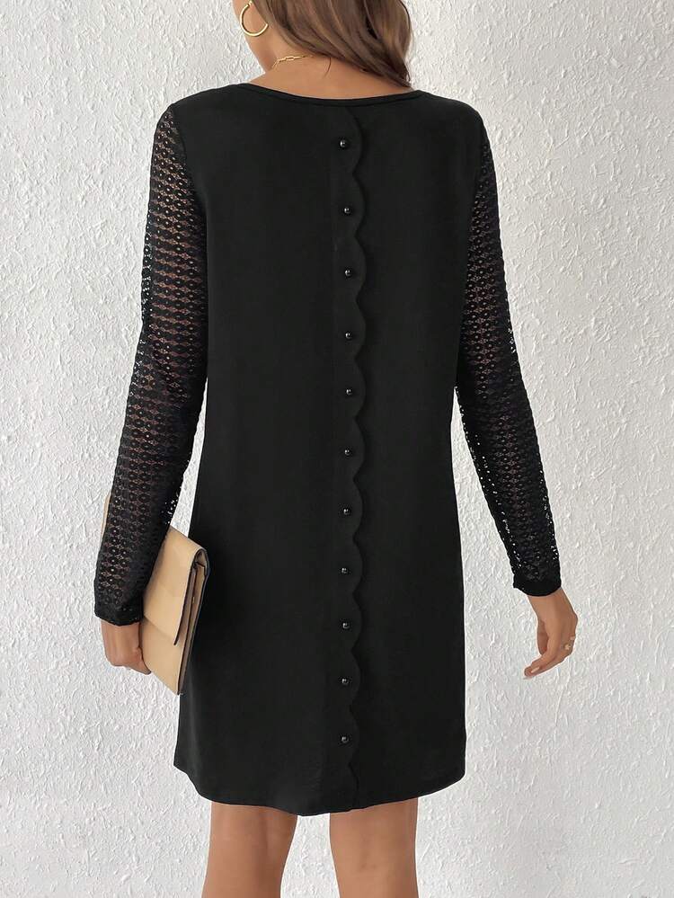 Lace Patchwork & Scallop Trim Dress