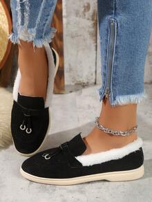 Zapatos Para Mujer, Casuales, Elegantes, Cómodos, De Punta Redonda, Color Negro, Planos, Sin Cordones, Con Forro Interior Cálido - Blanco y Negro - Ver 5