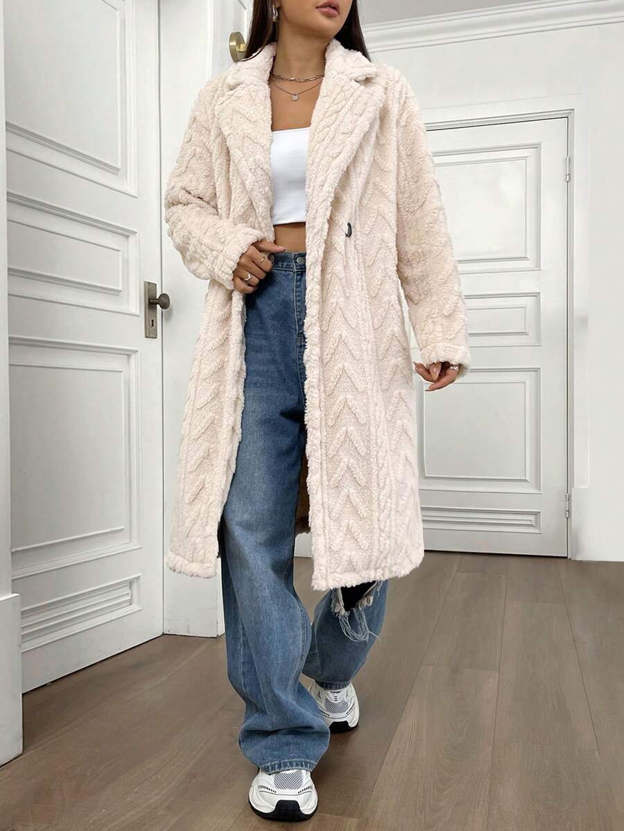 Flirla Women's Long Plush Lapel Coat
