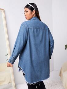 SHEIN EZwear Của phụ nữ Áo denim Với Frayed Hem Và Kích thước lớn - Rửa tối - Xem 2