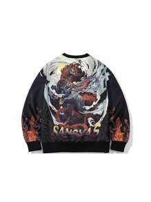 男士卡通字母印花圓領運動衫 - 黑色 - 查看 5