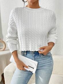 SHEIN Essnce Của phụ nữ Thả vai Xoắn Dan Áo len - trắng - Xem 3