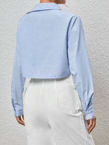 SHEIN Essnce Women's Blue And White Striped Collared Shirt - Blue and White - View 2