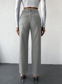 EURMUSE Ladies' Solid Color Slim Fit Jeans ,Petite Women - Light Grey - View 2