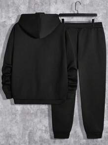GENTILAND Men's Plus Size Letter Printed Sweatshirt And Jogging Pants Set - Black - View 3
