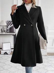 SHEIN Clasi 收腰呢外套 - 黑色 - 查看 3