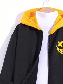 青少年男孩表情印花兩色拉鍊開衫連運動褲（不含上衣） - 彩色 - 查看 4