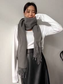 DAZY 1 Miếng Màu thuần Khăn quàng cổ - Màu xám đen - Xem 5