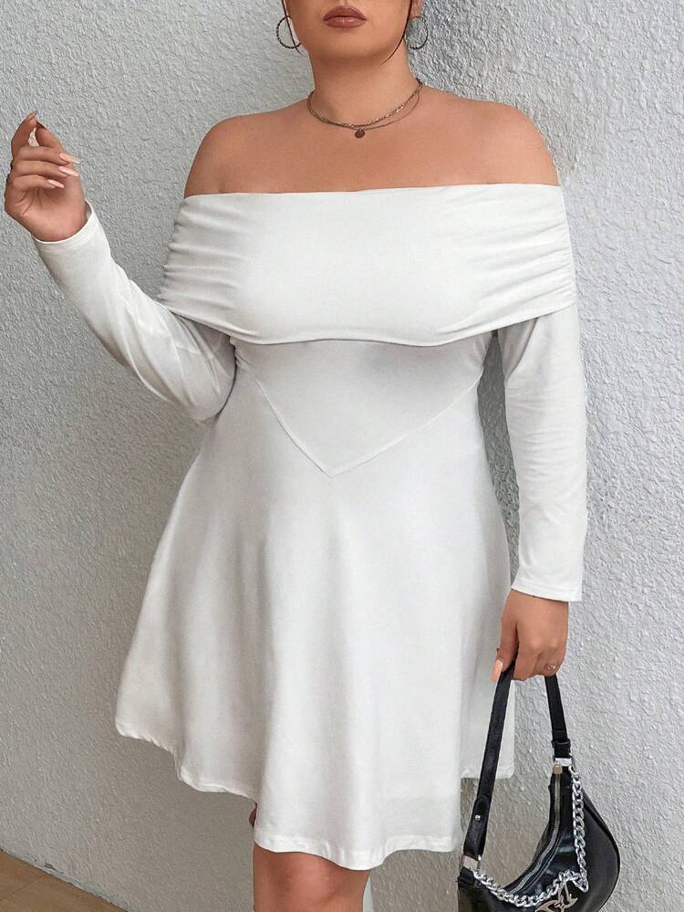 Plus Size Open Shoulder Casual Dress