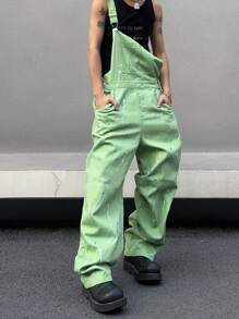 Manfinity EMRG Loose Fit Men's Denim Overalls With Slant Pocket - Mint Green - View 1
