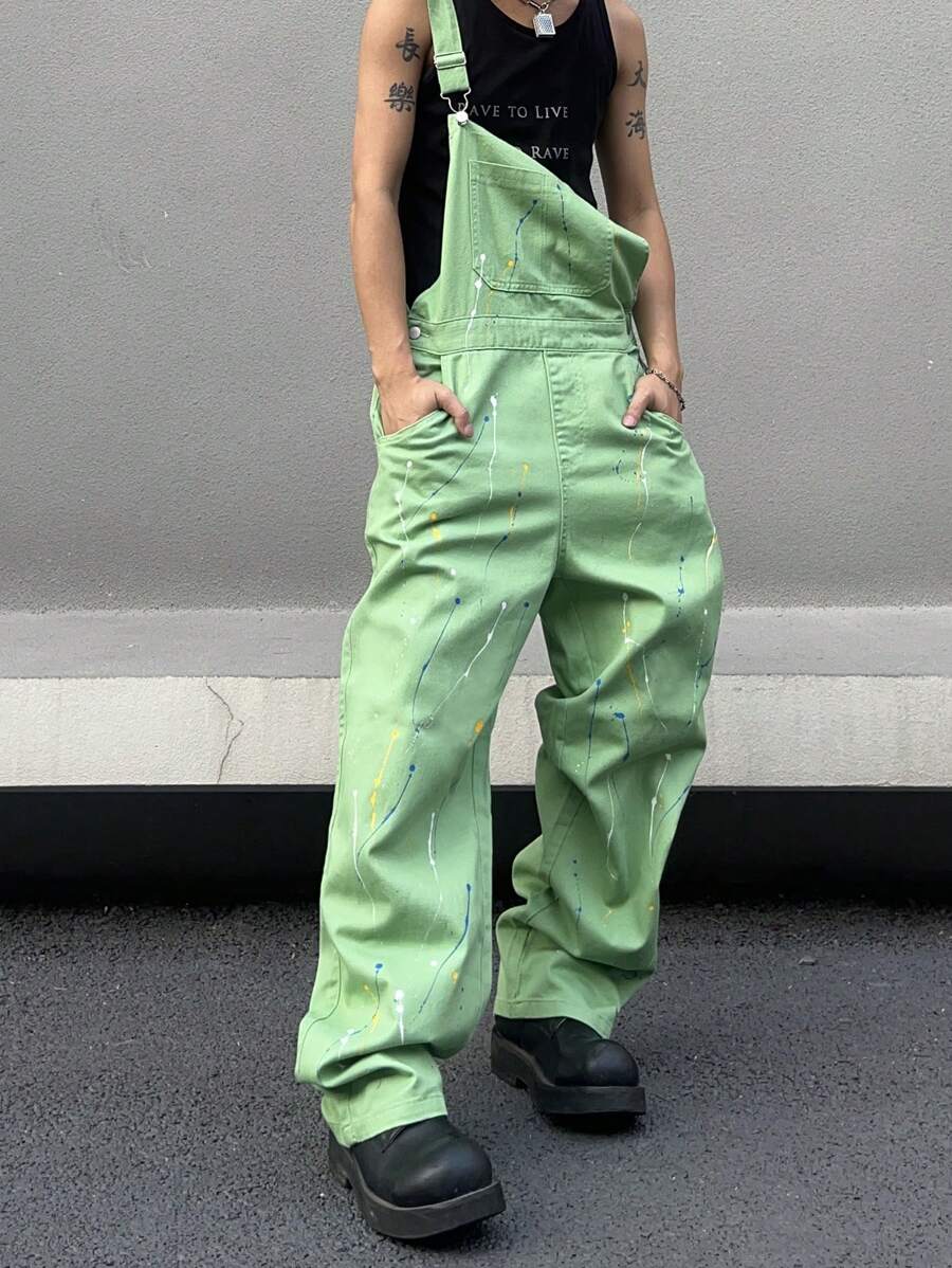 Manfinity EMRG Loose Fit Men's Denim Overalls With Slant Pocket - Mint Green - View 1