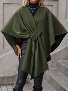 SHEIN Clasi 羊毛裹身斗篷大衣 - 軍綠色 - 查看 5