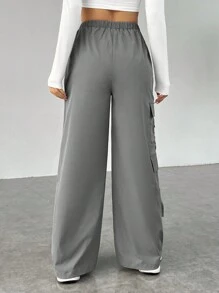 SHEIN EZwear Của phụ nữ Màu xám Quần Utility - Màu xám đen - Xem 3