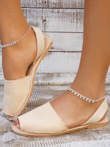 極簡風格露跟涼鞋 - 米色 - 查看 4