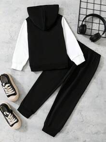 Bé trai Khối màu Tay áo dài Lá thư In Hoodie Và Quần thể thao Bộ - Nhiều màu - Xem 2