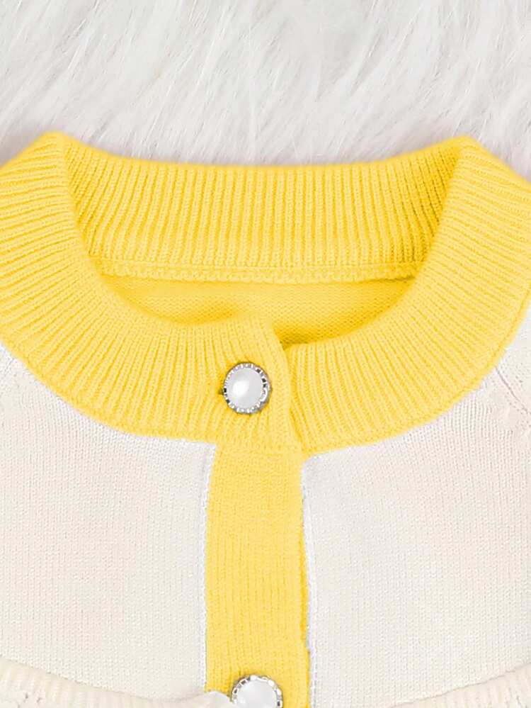 Baby Girls' Color Block Knitted Cardigan With Scallop Edge