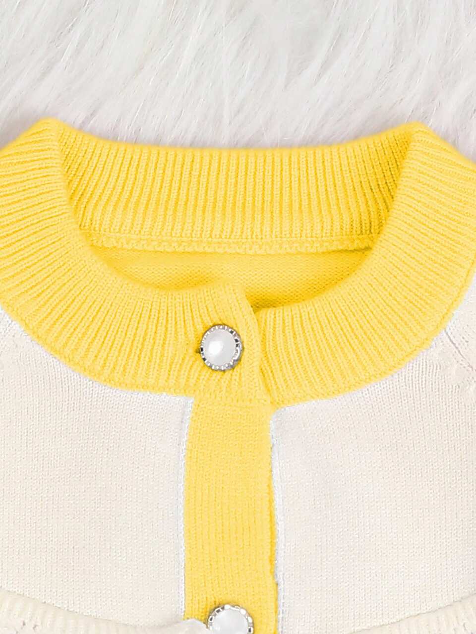 Baby Girls' Color Block Knitted Cardigan With Scallop Edge