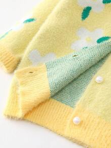 SHEIN 女孩花卉印花開襟毛衣(兒童)