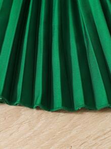 Elladie kids Young Girl Ruffle Trim Pleated Hem Belted Dress Summer Holiday - Green - View 5