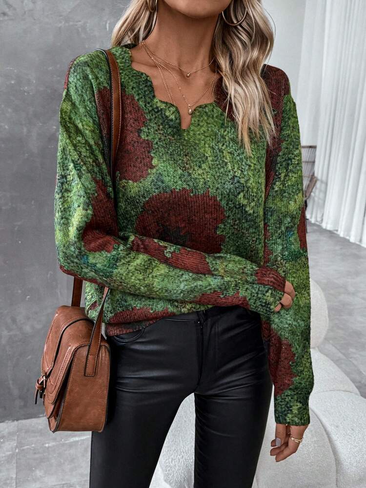Women's Round All Over Print Knitted Sweater Fall Winter
