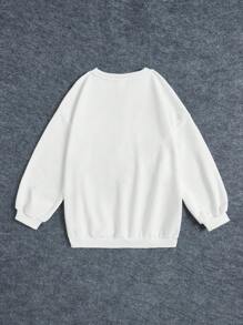 SHEIN Girls' Casual Round Neck Pullover Sweatshirt For Leisure And Home - White - View 2