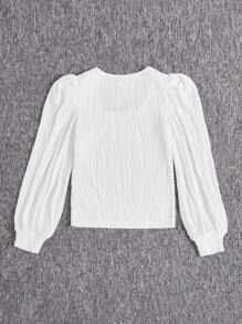 SHEIN 少女方領泡泡袖t恤 - 白色 - 查看 2