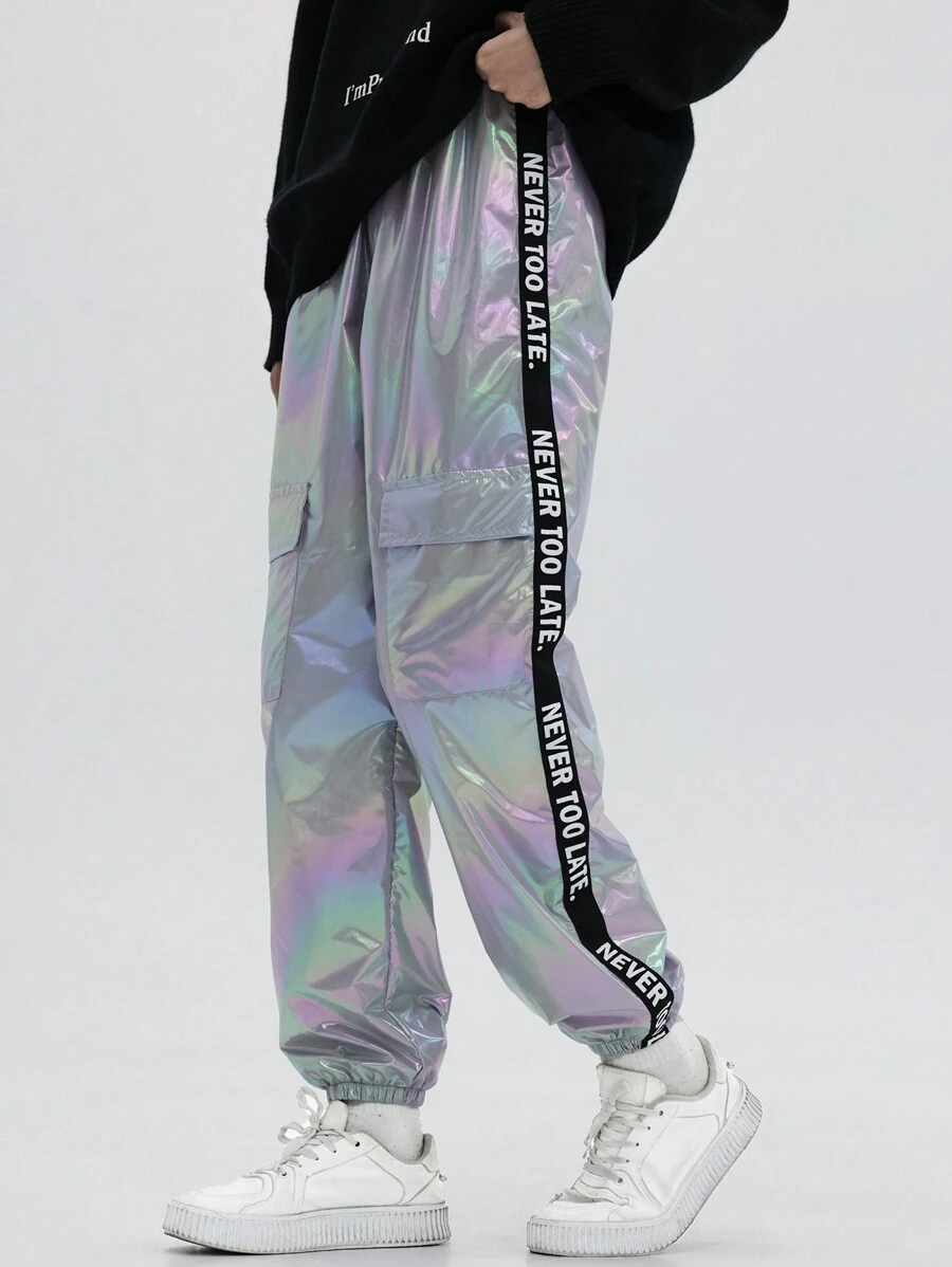 SHEIN Explorewe Girls' Text Printed Cargo Pants With Flap Pockets - Silver - View 1