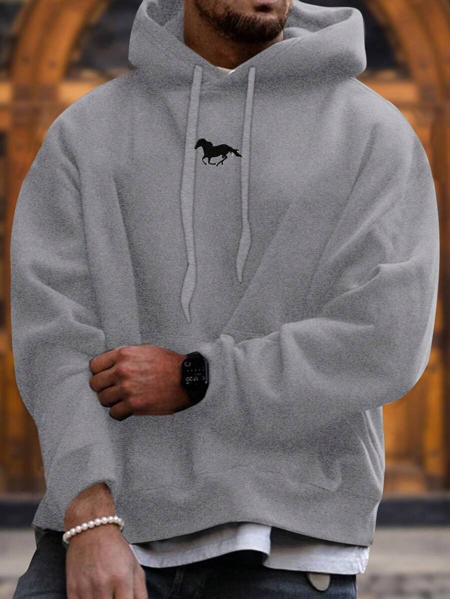 RueChic Men's Animal Print Hooded Long Sleeve Sweatshirt - Light Grey - View 1