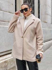 RueChic Lapel Neck Slant Pocket Overcoat - White - View 2