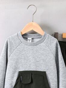 SHEIN 男童拼色插肩袖运动衫和纯色运动裤两件套 - 彩色 - 查看 4