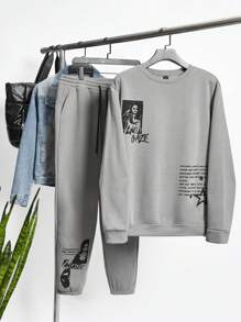 SWAVVY Dệt kim Thời gian rảnh rỗi In Áo nỉ Bộ , 2 Miếng - Lạc đà - Xem 1