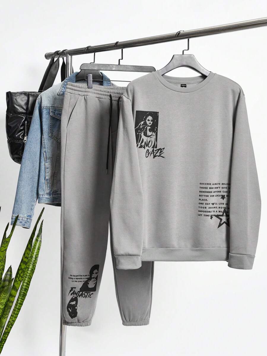 SWAVVY Dệt kim Thời gian rảnh rỗi In Áo nỉ Bộ , 2 Miếng - Lạc đà - Xem 1