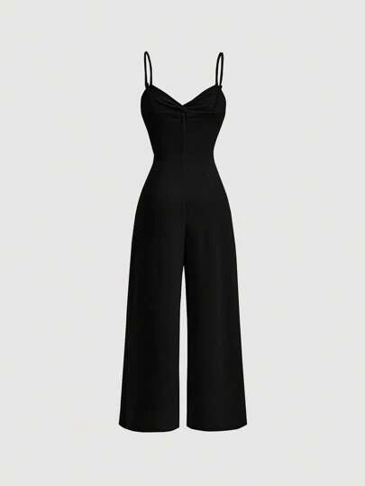 SHEIN MOD Twist Front Wide Leg Sweetheart Collar Jumpsuit