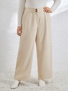 SHEIN Essnce Plus Size Solid Color Corduroy Pants - Apricot - View 5