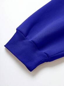 SHEIN EZwear 加大尺寸字母印花圓領衛衣 - 藍色 - 查看 6