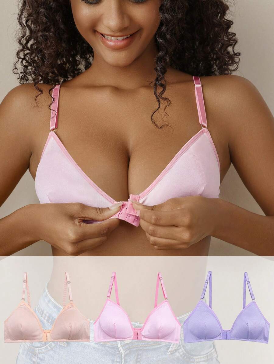 Wedaily Women Casual Comfy Multicolor Fabric Plain Bra With Contrast Lace Details Medium Stretch - Multicolor - View 1